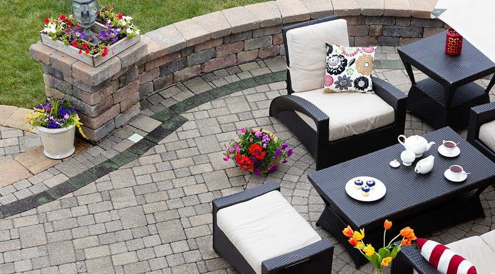 patio with white outdoor seating